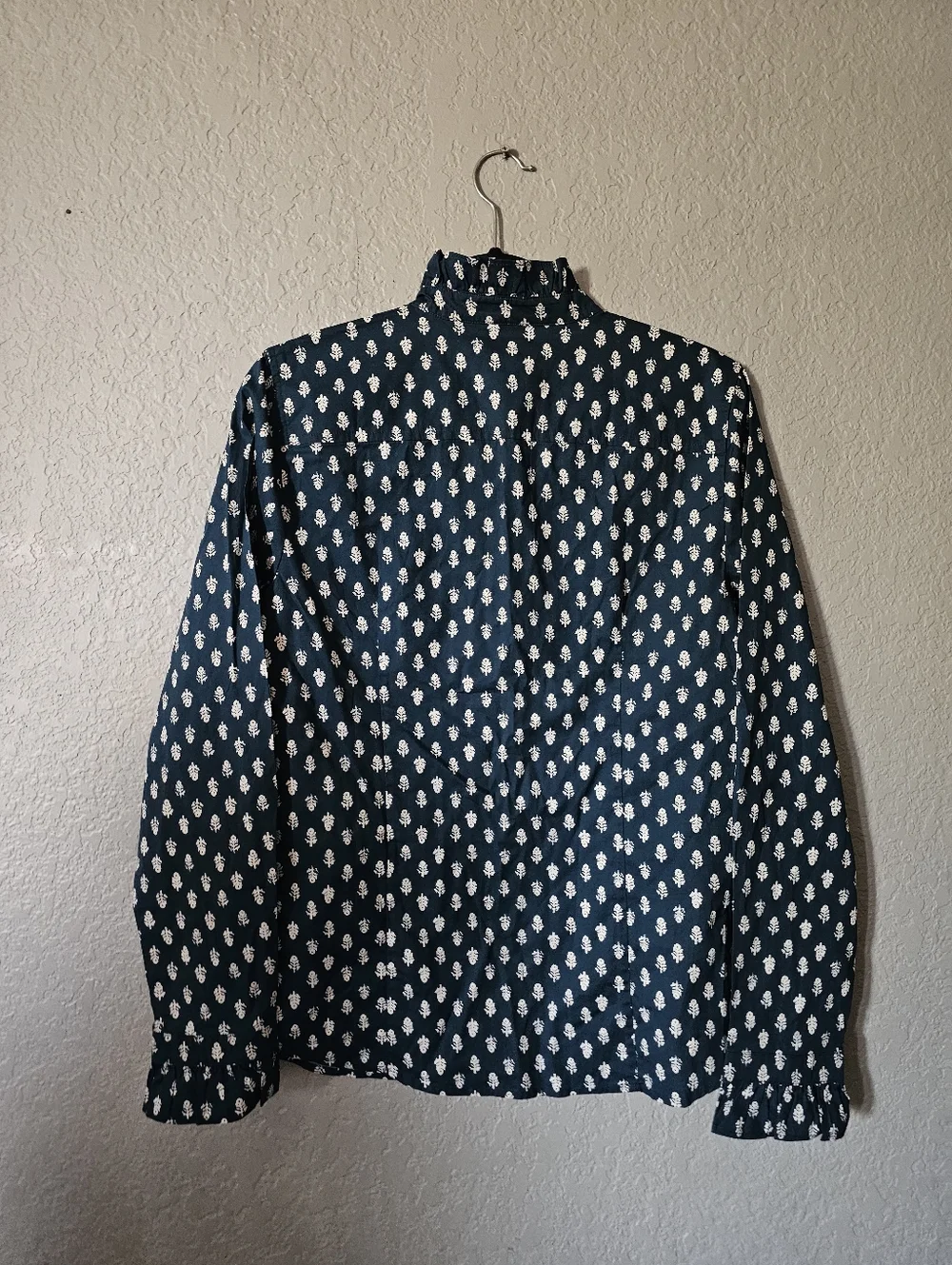 J. Crew Teal Blue Button-Up Shirt with White Motif